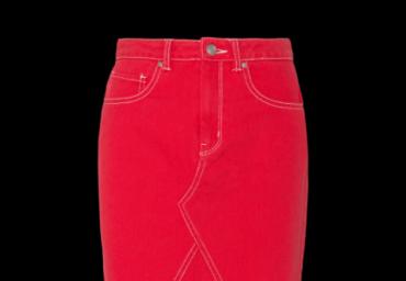 Denim skirt with stitching. - LSKD 340SCARLET