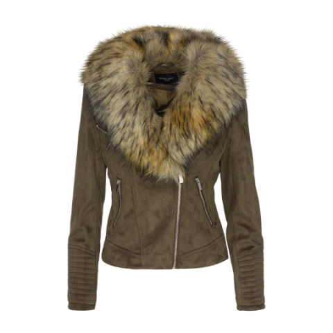 Faux suede biker jacket with faux fur detachable. - LJK BELLINI