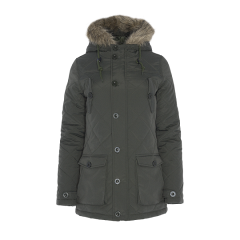 Hooded diamond quilted parka with fake fur trim - LJK CHELTENHAM