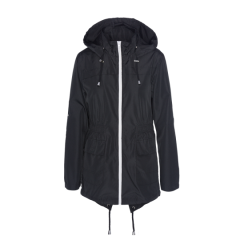 Hooded mac with elasticated waist and contrast zip - LJK RAVECONTRAST