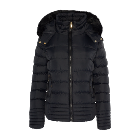 Hooded padded anorak with fake fur trim. - LJK GAMBIAV2