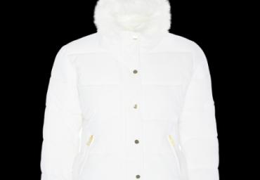 Hooded padded jacket with fake fur trim and gold buttons. - LJK PEONY