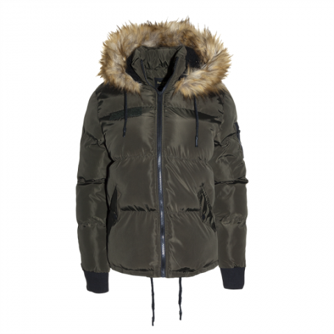 Hooded padded jacket with fake fur trim. - LJK MARCELLO