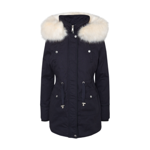 Hooded parka with fake fur trim and contrast pvc. - LJK COASTER