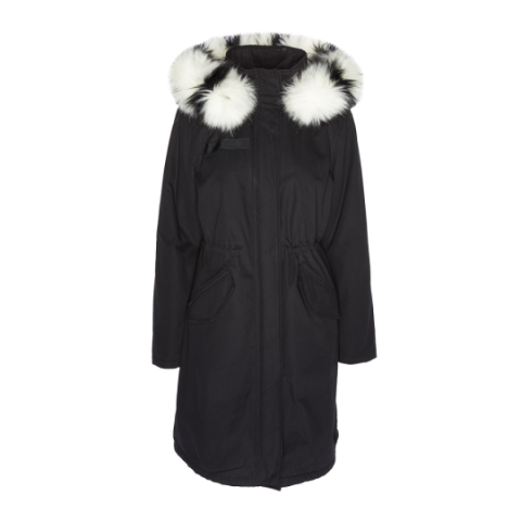 Longer length hooded parka with fake fur trim. - LJK PANTERABLK