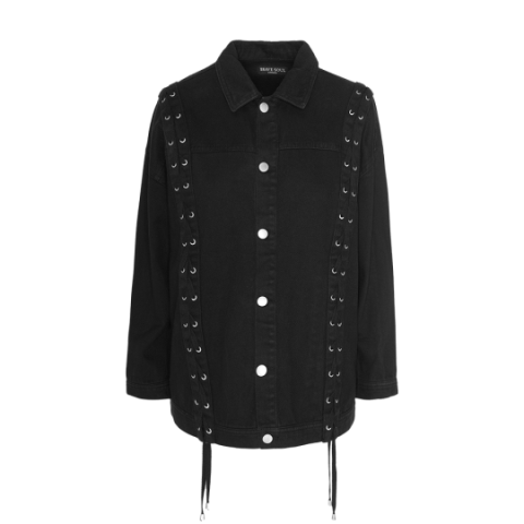 Oversize denim jacket with eyelet and lace detail. - LJK PAYTON