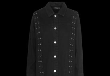 Oversize denim jacket with eyelet and lace detail. - LJK PAYTON