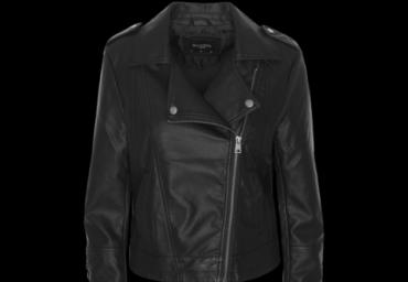 Pvc biker jacket with cross zipper and lacing detail at sleeves. - LJK PASQUA