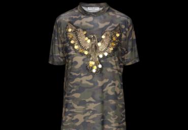Ssleeve camo printed T-shirt with patch detail. - LTS 225EAGLE